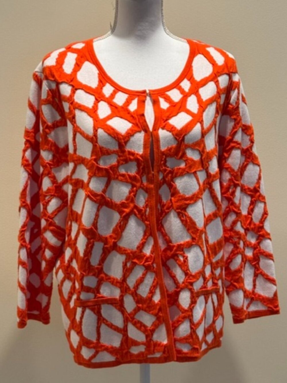 Kasper Orange and White Cardigan Size XL - Picture 2 of 11